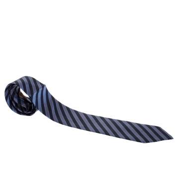 مملوكة مسبقًا Hermès Blue Striped Jacquard Silk Tie