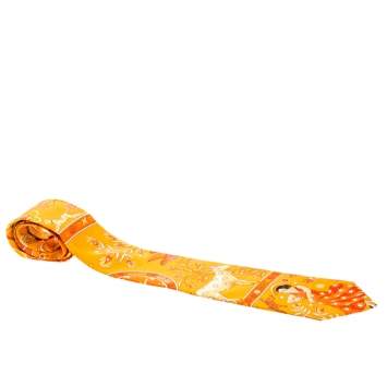مملوكة مسبقًا Hermès Orange Peuple du Vent Silk Twill Tie