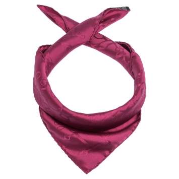 Pre Owned Hermes Magenta Horsebit Pattern Silk Jacquard Pocket Square