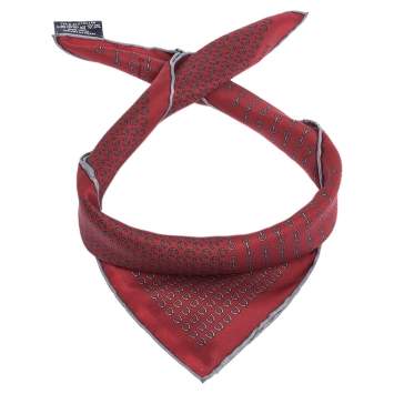 Pre Owned Hermes Maroon Horsebit Print Silk Twill Pocket Square 