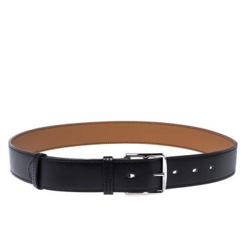 Pre Owned Hermes Black Calf Leather Etriviere Belt 85CM