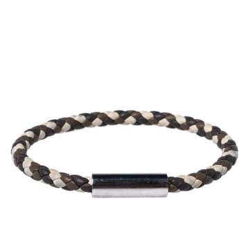 Pre Owned Hermès Multicolor Braided Leather Palladium Plated Goliath Bracelet