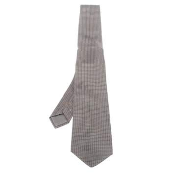 Pre Owned Hermes Grey Navigator Print Silk Tie