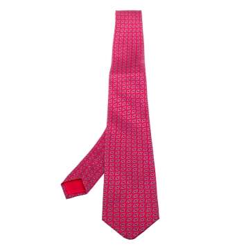 Pre Owned Hermes Pink Printed Silk Classic Tie