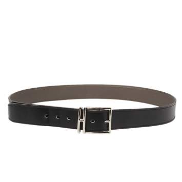 Pre Owned Hermes Black/Etain Box and Togo Leather Nathan Belt 95CM