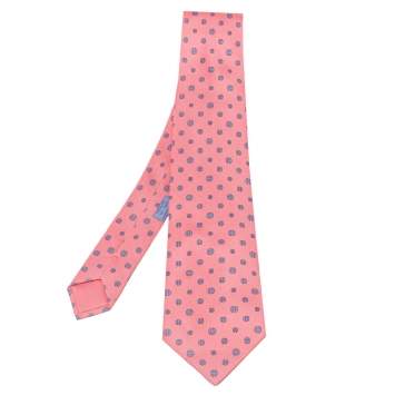 Pre Owned Hermes Pink Curved H Print Silk Classic Tie