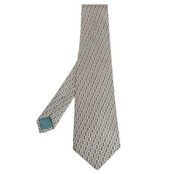 Pre Owned Hermes Beige & Pale Green H Pattern Silk Tie