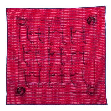 Pre Owned Hermès Red and Blue Mors De Selle Silk Pocket Square