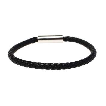Pre Owned Hermès Black Braided Leather Palladium Plated Goliath Bracelet