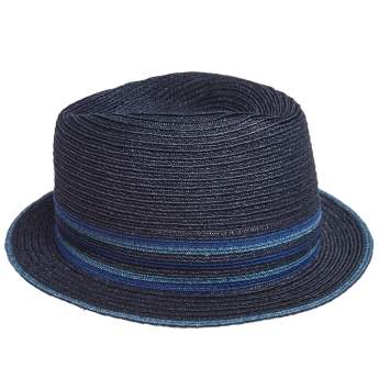 مملوكة مسبقًا Hermes Navy Blue Striped Detail Hemp Claudio Hat (58)
