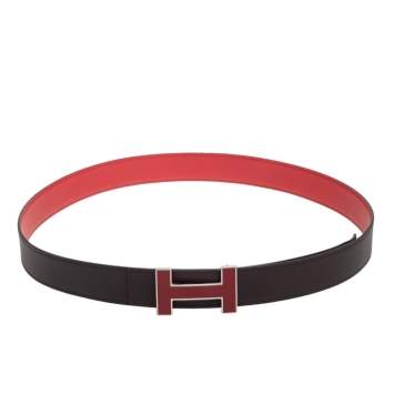 Pre Owned Hermes Moka/Rogue Casaque Evercolor and Chamonix H Reversible Buckle Belt 100CM