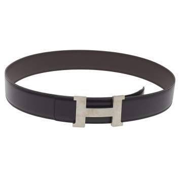 Pre Owned Hermes Noir/Etain Epsom And Noir/Ebene Box Constance Buckle Belt 100CM & 95 CM