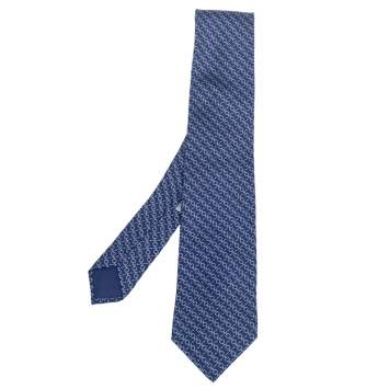Pre Owned Hermès Navy Blue Equestrian Print Silk Tie