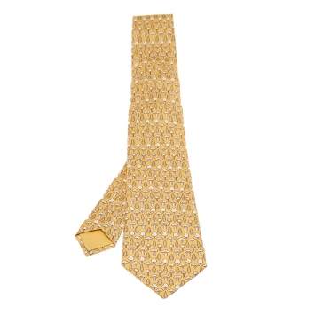 Pre Owned Hermes Yellow Tree Patterned Silk Traditional Tie