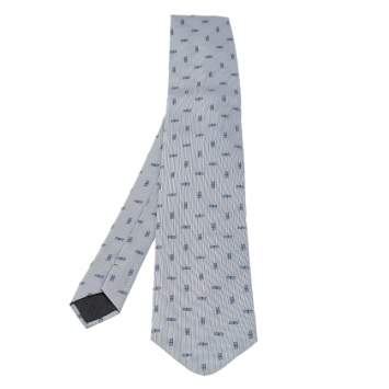 Pre Owned Hermes Grey Pinstripe Patterned Silk Jacquard Tie