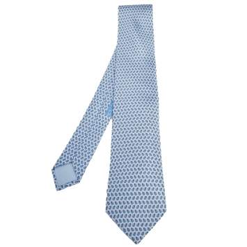 Pre Owned Hermès Pale Blue Ladybug Print Silk Tie