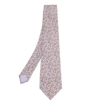 Pre Owned Hermes Lilac Interlocking Rings Printed Silk Jacquard Tie