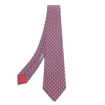 مملوكة مسبقًا Hermes Dark Pink Padlocks Printed Silk Tie
