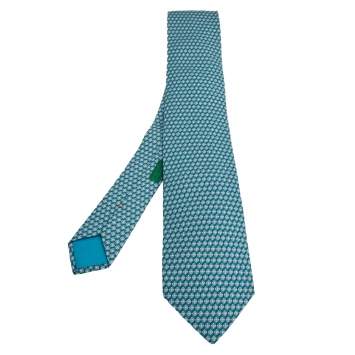 Pre Owned Hermes Blue Billiards Chalk Printed Silk Tie 