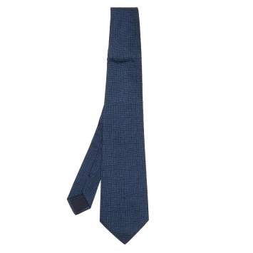 Pre Owned Hermes Navy Blue Patterned Silk Jacquard Tie