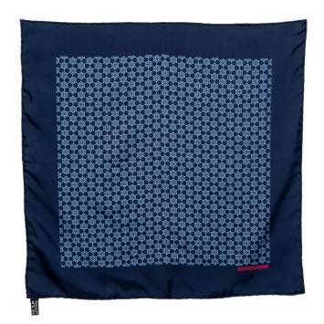 Pre Owned Hermes Navy Blue Printed Silk Pocket Square
