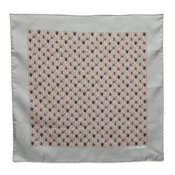 Pre Owned Hermes Grey Printed Silk Pocket Square
