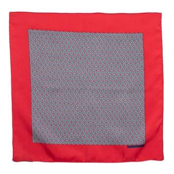 Pre Owned Hermes Red Printed Silk Pocket Square