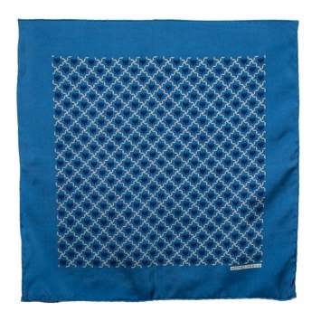 Pre Owned Hermes Blue Printed Silk Pocket Square