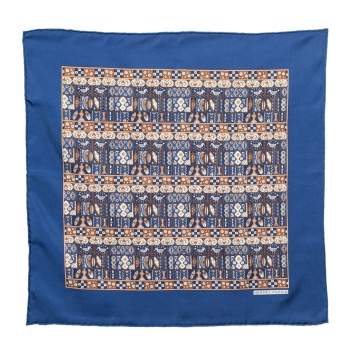 Pre Owned Hermes Navy Blue Printed Silk Pocket Square