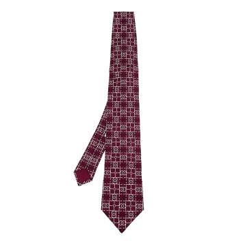Pre Owned Hermes Burgundy Interlocking H Printed Silk Tie 