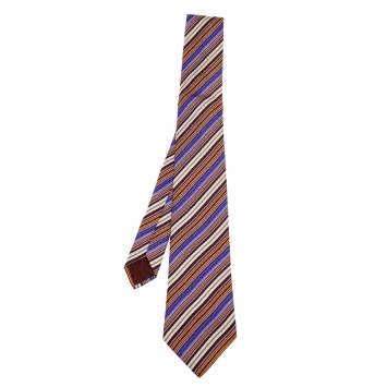 مملوكة مسبقًا Hermes Multicolor Diagonal Striped Silk Tie