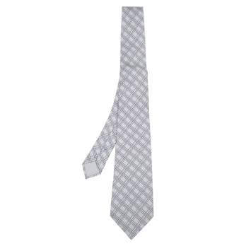 Pre Owned Hermes Grey Square Printed Silk Tie 