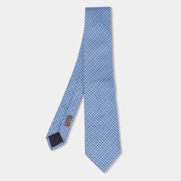 Pre Owned Hermès Blue H Motif Jacquard Silk Tie