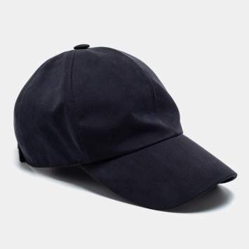 Pre Owned Hermes Navy Blue Cotton Twill Riley H Droit Baseball Cap 