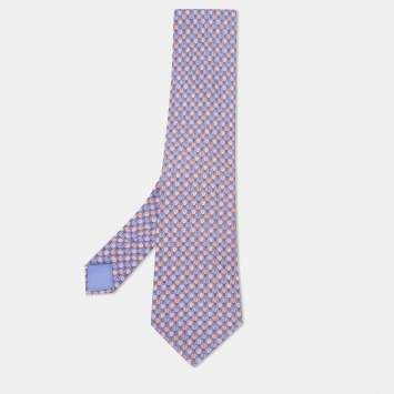 Pre Owned Hermes Lavender Hot Air Balloon Print Silk Tie