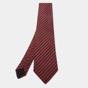مملوكة مسبقًا Hermes Red and Blue Diagonal Striped Silk Tie