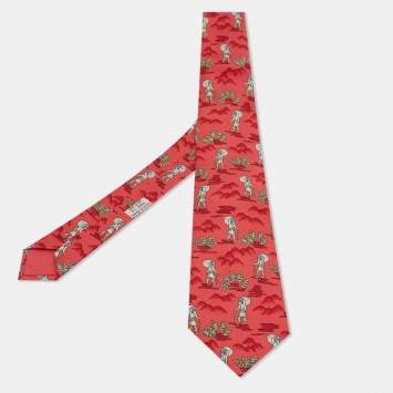 Pre Owned Hermes Pink Printed Silk Classic Tie 