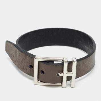 Pre Owned Hermes Leather Palladium Plated Reversible Bracelet
