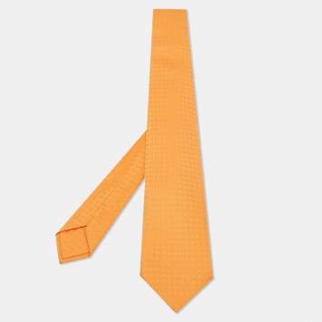 Pre Owned Hermès Orange Faconnee H Silk Tie