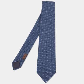 Pre Owned Hermes Navy Blue H Pattern Silk Jacquard Tie