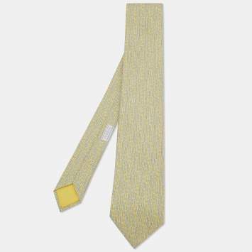 Pre Owned Hermes Yellow Cactus Printed Silk Tie