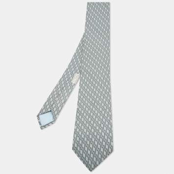مملوكة مسبقًا Hermes Grey/Blue Printed Silk Tie