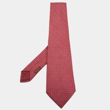 مملوكة مسبقًا Hermes Red Diamond Pattern Silk Tie