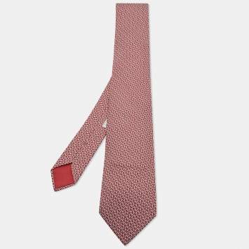 Pre Owned Hermes Red H'Scalator Silk Tie  