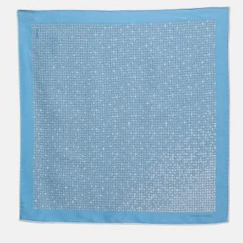 Pre Owned Hermes Blue H Print Silk Pocket Square