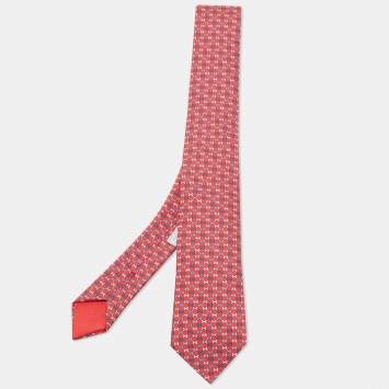 Pre Owned Hermes Red 7 H Street Silk Tie