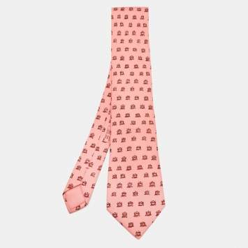 مملوكة مسبقًا Hermes Pink Owl Print Silk Tie
