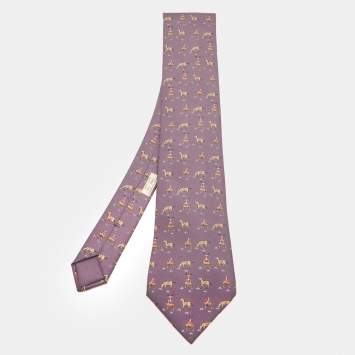 مملوكة مسبقًا Hermes Pale Purple Horse Jockey Print Silk Tie