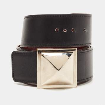 Pre Owned Hermes Black/Rouge Grenat Leather Medor Reversible Belt 95CM