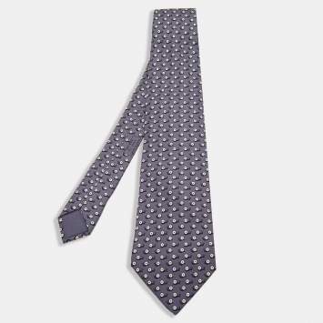 Pre Owned Hermes Grey Snail Print Silk Traditional Tie